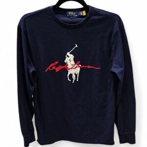 Polo Ralph Lauren Classic Fit Long Sleeve Navy Big Pony Logo Tee, Size Small